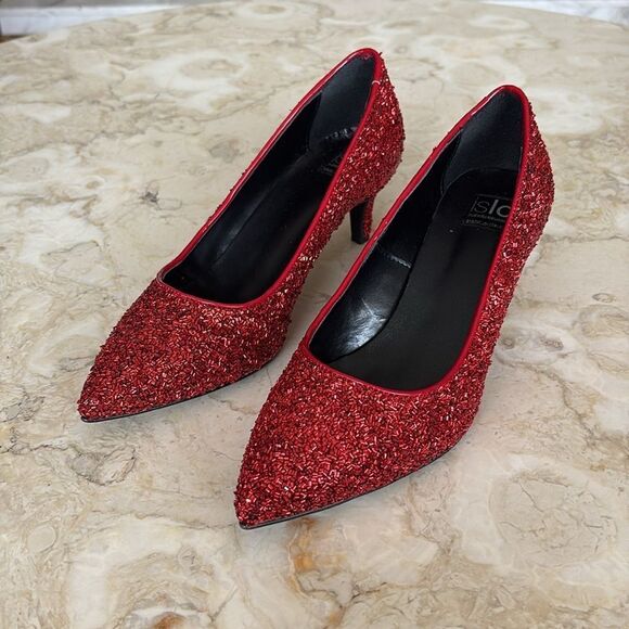 ISLO Isabella Loruso Red Sequinned Evening Pumps Heels - Picture 3 of 13